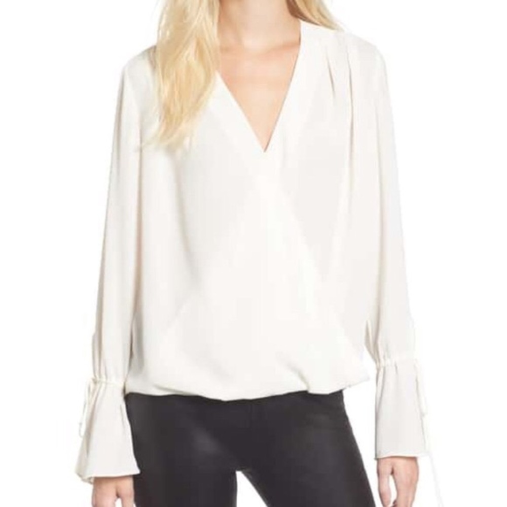 Trouve Front Drape Long Sleeve Ruffle Wrist Blouse